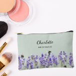 Lavender flowers sage green bridesmaid accessory pouch<br><div class="desc">Sage green background.  Decorated with lavender flowers and bees.
Personalise and add your bridesmaid's name.</div>