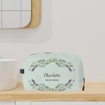 Lavender flowers sage green bridesmaid dopp kit<br><div class="desc">Sage green background.  Decorated with lavender flowers and eucalyptus greenery. 
Personalise and add your bridesmade's name.</div>