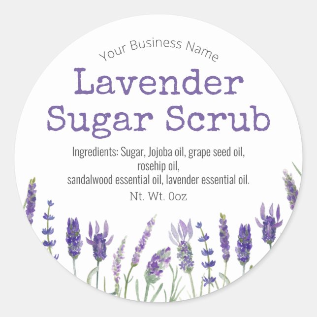 Lavender Flowers Scented Sugar Scrub Classic Round Sticker (Front)