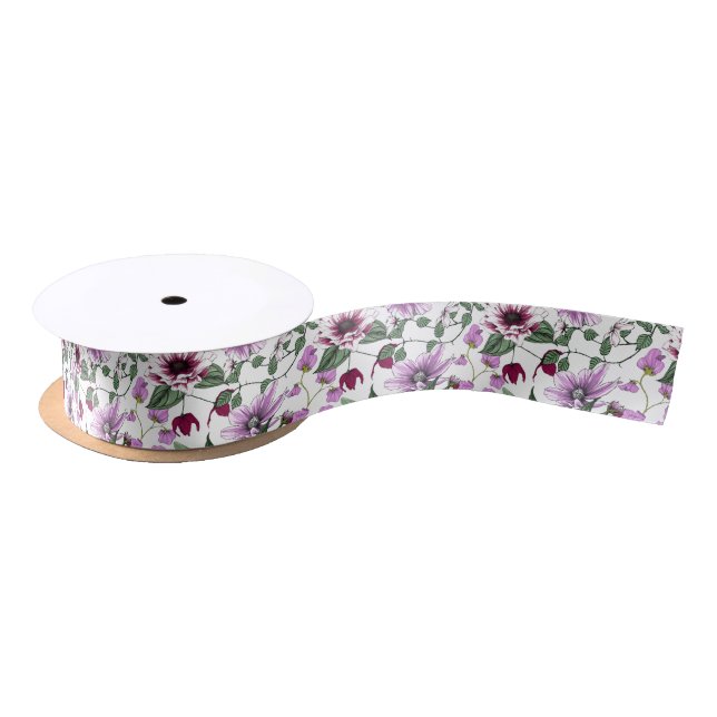Lavender flowers seamless pattern satin ribbon (Spool)