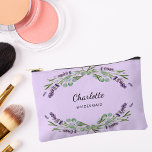 Lavender flowers violet bridesmaid accessory pouch<br><div class="desc">A violet background.  Decorated with lavender flowers and eucalyptus greenery. 
Personalise and add your bridesmaid's name.</div>
