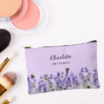 Lavender flowers violet bridesmaid accessory pouch<br><div class="desc">Violet background.  Decorated with lavender flowers and bees.
Personalise and add your bridesmaid's name.</div>