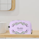 Lavender flowers violet bridesmaid dopp kit<br><div class="desc">A violet background.  Decorated with lavender flowers and eucalyptus greenery. 
Personalise and add your bridesmade's name.</div>