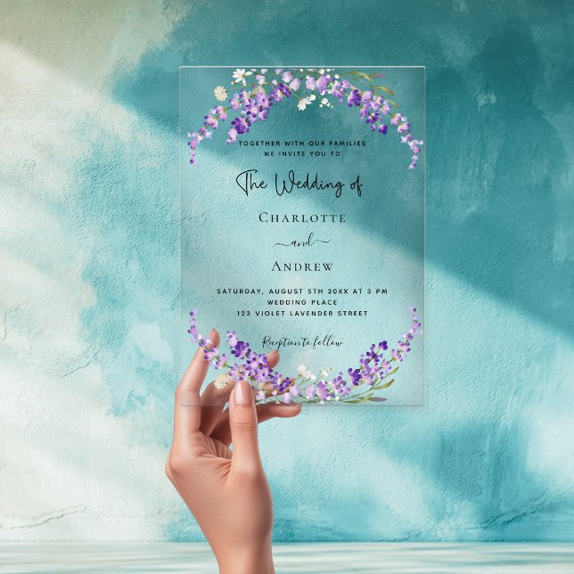 Lavender flowers violet wedding clear acrylic invitations (Creator Uploaded)