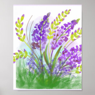 Lavender Flowers Watercolor Art Print   Botanical 