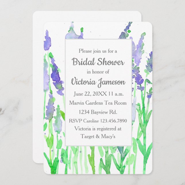 Lavender Flowers Watercolor Bridal Shower Invitation (Front/Back)