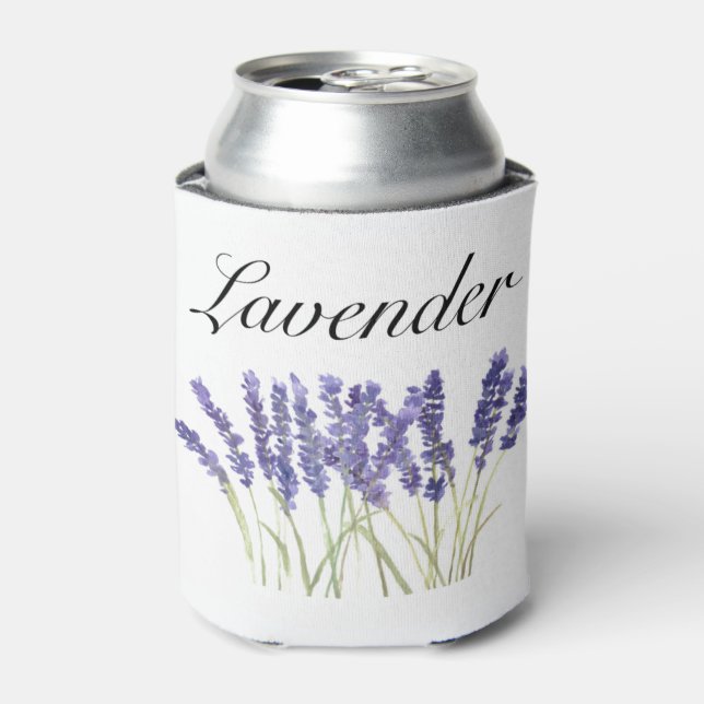 Lavender flowers watercolor herbs purple chic can cooler (Can Front)