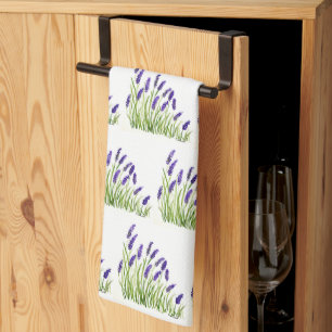 Lavender flowers watercolor herbs purple chic tea towel
