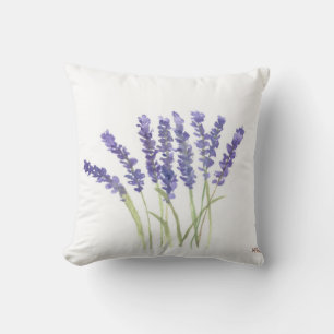 Lavender flowers watercolor herbs purple Violet Cushion