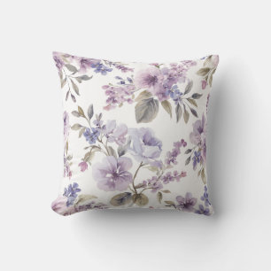 Lavender Flowers Watercolor Purple Botanical Cushion