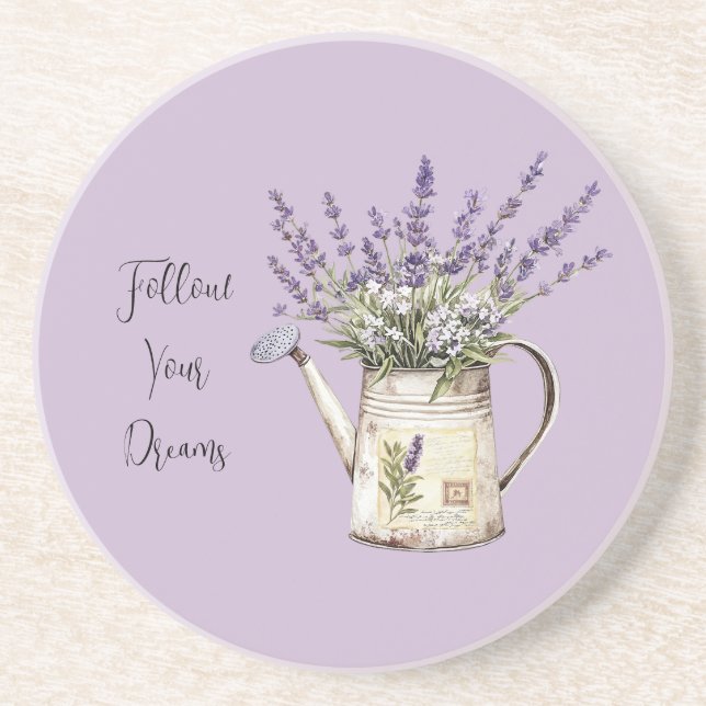 Lavender Flowers Watering Can Coaster (Front)
