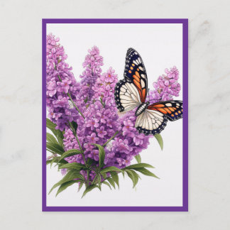 LAVENDER FLOWERS WITH BUTTERFLY POSTCARD