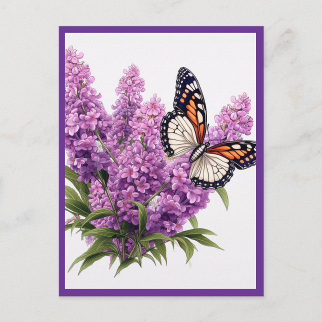 LAVENDER FLOWERS WITH BUTTERFLY POSTCARD (Front)