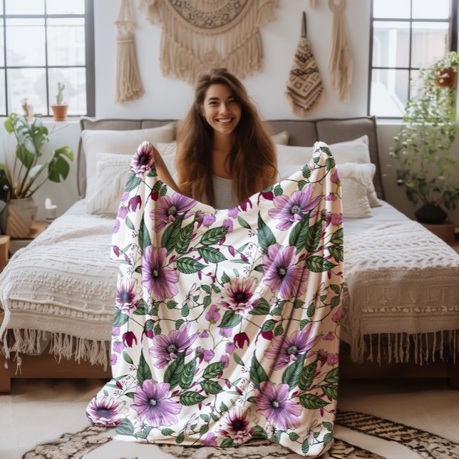 Lavender flowers with green leaves pattern fleece blanket (Creator Uploaded)