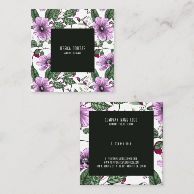 Lavender flowers with green leaves seamless patter square business card (Front/Back)