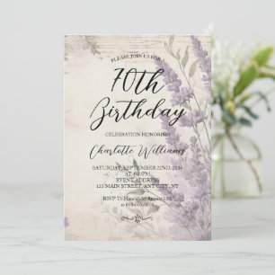 Lavender Flowers Women 70th Birthday Invitation