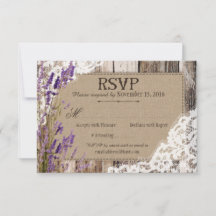 Lavender Flowers Wood Lace Rustic RSVP Card
