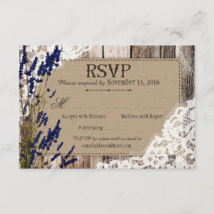 Lavender Flowers Wood Lace Rustic RSVP Card
