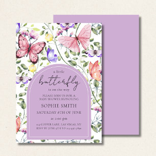 Lavender Fluttering Butterfly Greenery Baby Shower Invitation