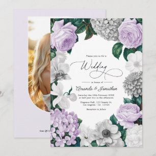 Lavender Fog, Heather Grey & Winter White Wedding Invitation