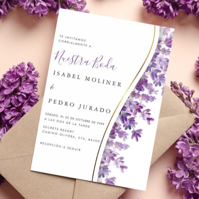 Lavender Foliage Nuestra Boda Spanish Wedding Invitation (Creator Uploaded)