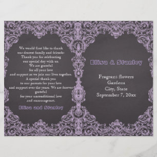 Lavender frame, chalkboard folded wedding program