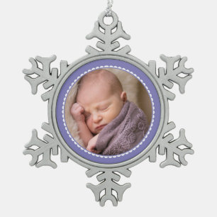 Lavender framed photo snowflake pewter christmas o ornament