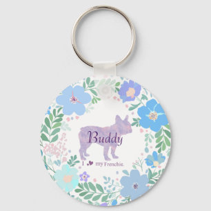 Lavender French Bulldog Pastel Floral Wreath Photo Key Ring