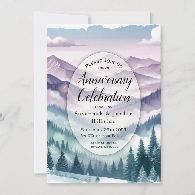 Lavender Frost in the Alpine Mist Anniversary  Invitation (Front)
