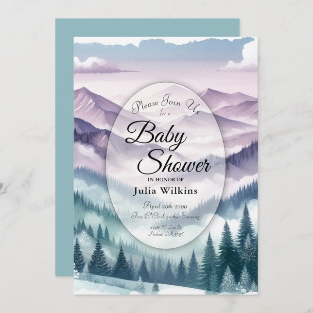 Lavender Frost in the Alpine Mist Baby Shower Invitation (Front/Back)