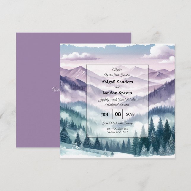 Lavender Frost in the Alpine Mist Wedding Invitation (Front/Back)