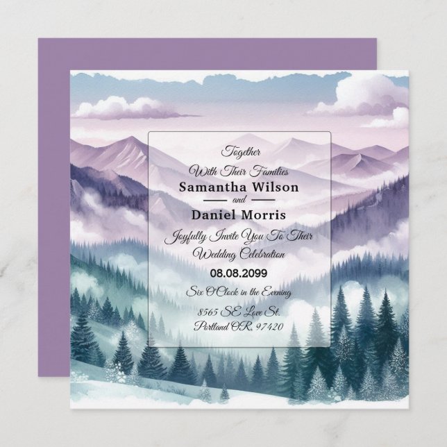 Lavender Frost in the Alpine Mist Wedding Invitation (Front/Back)