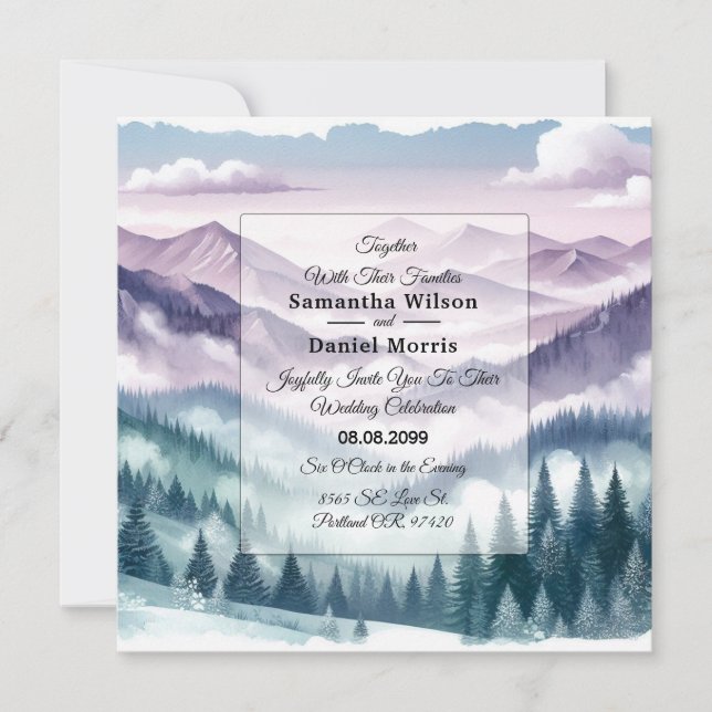 Lavender Frost in the Alpine Mist Wedding Invitation (Front)