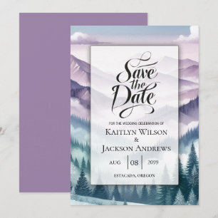 Lavender Frost in the Alpine Mist Wedding Save The Date