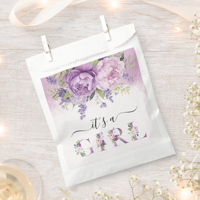 Lavender Garden Flowers Girl Baby Shower Favour Bag (Clipped)