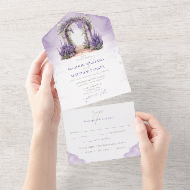 Lavender Garden Wedding with Rsvp All In One Invitation (Tearaway)