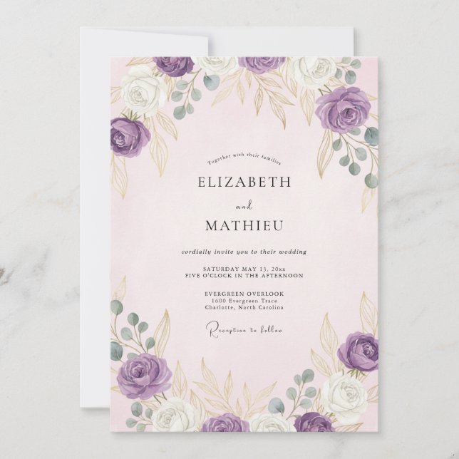 Lavender Gilded Botanical Wedding Invitation (Front)