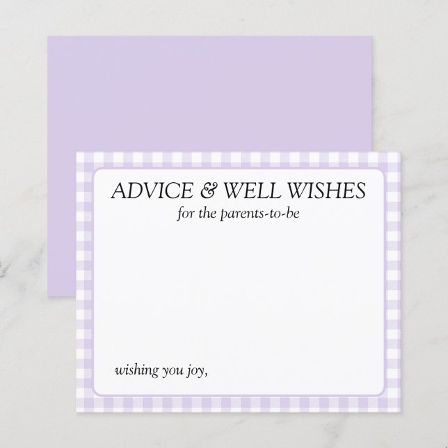 Lavender gingham Advice Cards for New Parents (Front/Back)