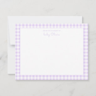 Lavender Gingham check Baby Girl Flat Thank You Card