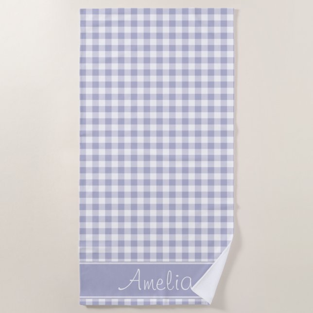 Lavender Gingham Pattern | Personalised Beach Towel (Front)