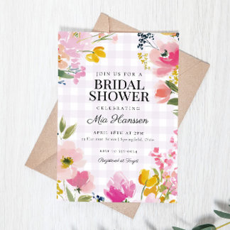 Lavender Gingham Spring Floral Bridal Shower Invitation