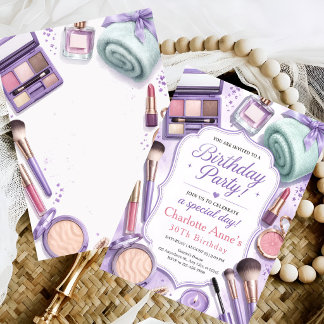 Lavender Glam Makeup Birthday Invitation