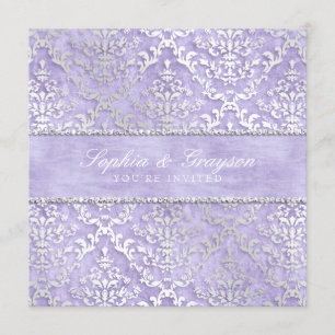 Lavender Glimmer Damask Wedding Invite