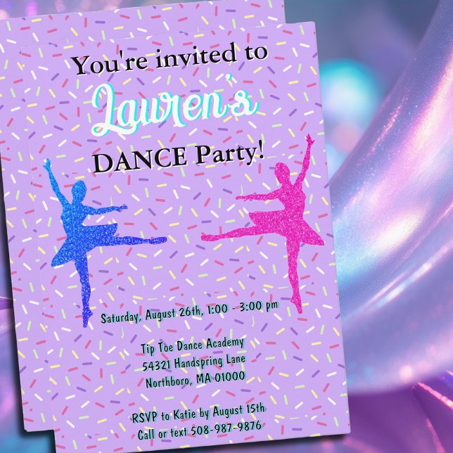 Lavender Glitter Ballerina Dance Party Invitation (dance party)