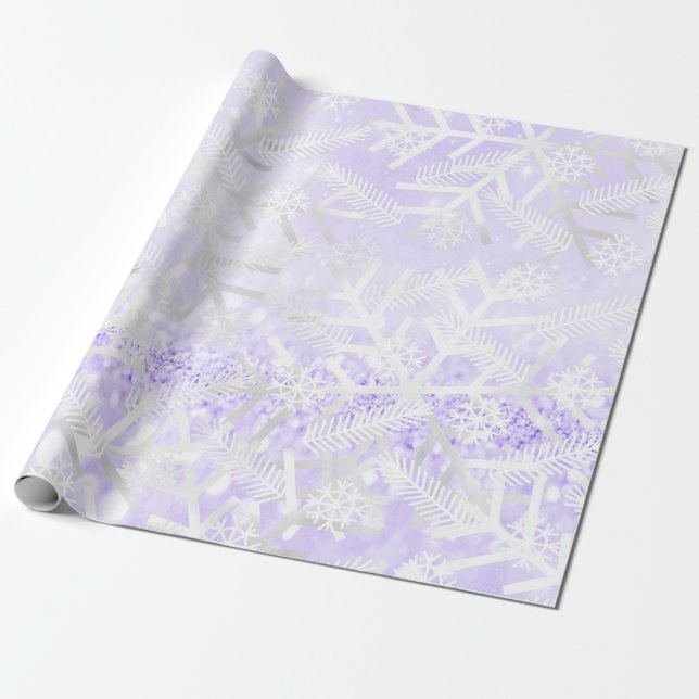 Lavender Glitter Christmas Holiday Snowflakes Wrapping Paper (Unrolled)