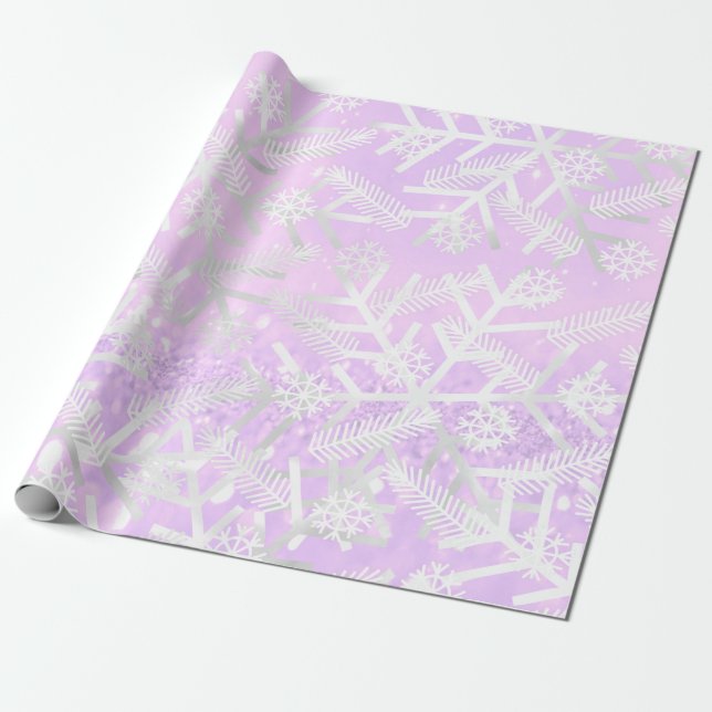 Lavender Glitter Christmas Holidays Snowflakes Joy Wrapping Paper (Unrolled)