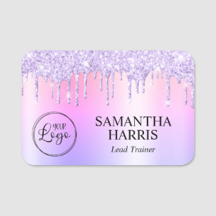 Lavender Glitter Drips Rainbow Shimmer Name Tag
