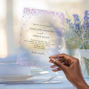 Lavender glitter evening clear wedding acrylic invitations