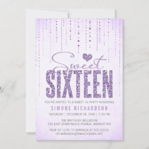 Lavender Glitter Look Sweet 16 (Sixteen) Party Invitation