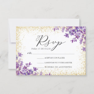 Lavender Glitter Nuestra Boda Spanish Wedding RSVP Invitation